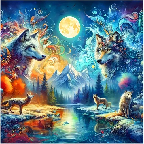 FHBUBPUP Kits de pintura de diamantes 5D para adultos, kits de arte de diamante de lobo para principiantes, arte de gemas de diamante redondo de