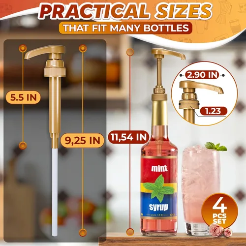 Miniatura 3 de Dispensador de jarabe de café, 4 unidades, funciona como bomba de jarabe delgada y Torani, se adapta a varias botellas de 25.4 onzas, dispensación