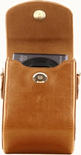 Miniatura 8 de MegaGear MG768 Funda de piel para cámara con correa, compatible con Canon PowerShot G7 X Mark III, G7 X Mark II, G7 X - Marrón claro
