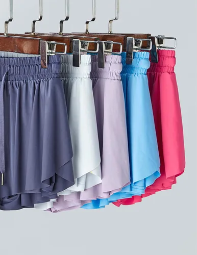 Miniatura 6 de Paquete de 3 pantalones cortos fluidos para niñas con forro de elastano, 2 en 1, faldas de mariposa para jóvenes, para fitness, correr, deportes
