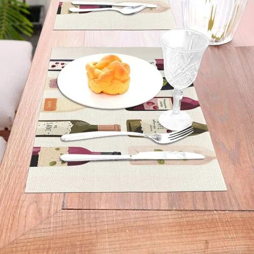 Miniatura 3 de 6 PCS PVC Placemats Set Place Mats Cute Wines Bottle Non-Slip Weave Place Mats 12" x 18" Farmhouse Table Mat Set for Family Dinners Wedding Parties