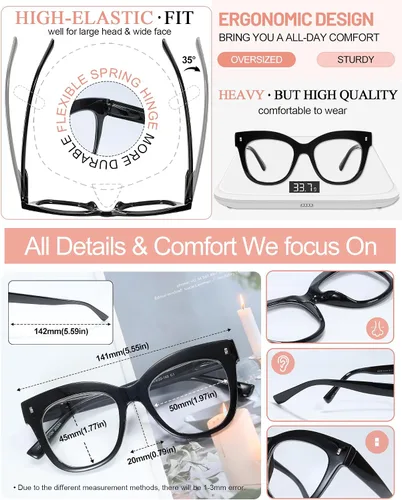 Miniatura 4 de MARE AZZURO Gafas de lectura de gran tamaño para mujer, a la moda, redondas, para lectores 1.0, 1.25, 1.5, 1.75, 2.0, 2.25, 2.5, 2.75, 3.0, 3.5
