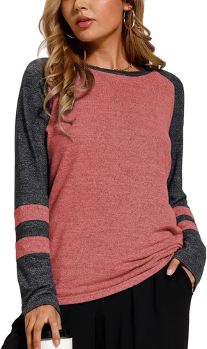 Heymiss Sudaderas casuales para mujer, con bloques de color, cuello redondo, manga larga, suéter tipo túnica