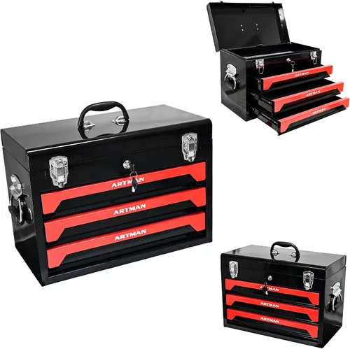 Miniatura 13 de Caja de herramientas de metal de 4 cajones, caja de herramientas portátil de acero con cierre de pestillo de metal y bloqueo de llave, bandeja