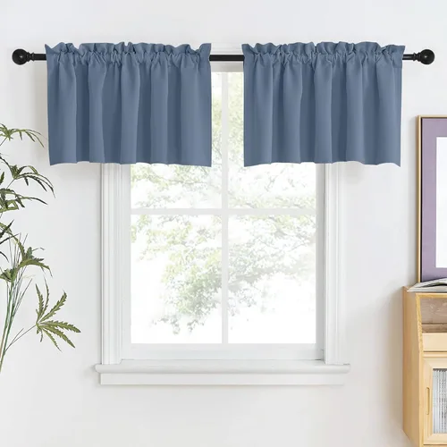 Miniatura 52 de NICETOWN Home Fashion - Cortinas de cocina con bolsillo para poste, cenefa festoneada a medida, cenefa festoneada sólida para ventana de Marrón