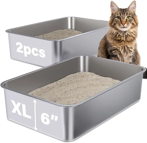 Miniatura 14 de Caja de arena de acero inoxidable con tapa, caja de arena de metal XL, cajas de arena para gatos antifugas de orina, extra grande para gatos
