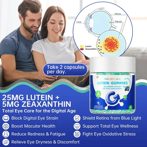 Miniatura 4 de Vitaminas oculares de luteína y zeaxantina, gomitas de arándano, astaxantina, vitaminas oculares para niños y adultos y apoyo de luz azul, salud