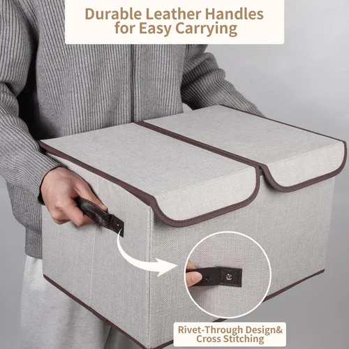 Miniatura 4 de Caja de almacenamiento plegable de tela, 16.5 x 11.8 x 9.8 pulgadas (largo x ancho x alto), con doble tapa y divisores, organizador grande