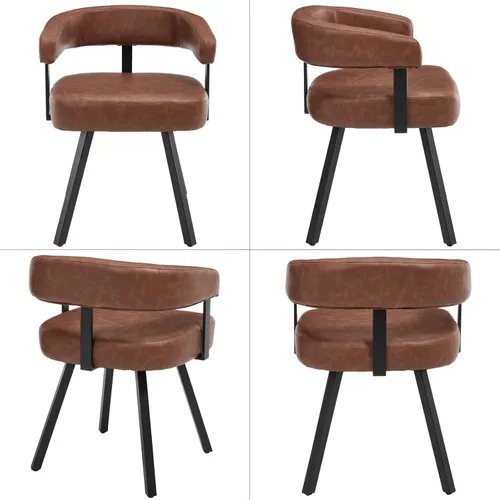 Miniatura 3 de DUOMAY Juego de 2 sillas de comedor de piel sintética, sillas de cocina curvadas con respaldo abierto con patas de metal, modernas sillas laterales
