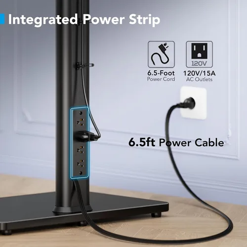 Miniatura 2 de AX WABER - Soporte de piso para TV con toma de corriente, soporte universal para TV de 27 a 65 pulgadas hasta 88 libras, giro de 70 grados, 9