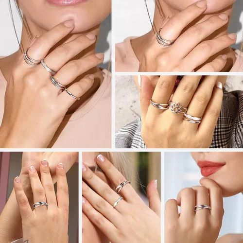 Miniatura 2 de Suplight Hypoallergenic 925 Sterling Silver Interlocked Rolling Rings 2mm3mm5mm Simple Plain Stardust Band Rings for Women Men Size 4 to 12 with