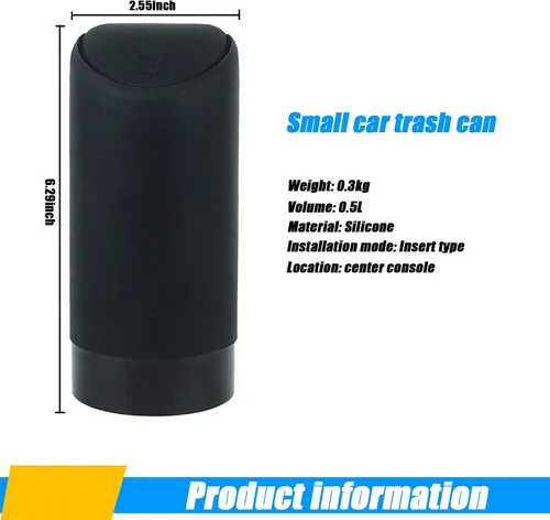 Miniatura 2 de Paquete de 1 bote de basura para automóvil con tapa, 2.5 x 6.2 pulgadas, de silicona, portátil, impermeable, pequeño, tipo taza, cubo de basura
