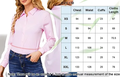 Miniatura 6 de Camisas con botones para mujer, sin arrugas, de manga larga, elásticas, para negocios, oficina, formal, blusas de trabajo