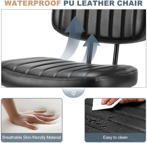 Miniatura 4 de Silla de escritorio de oficina sin brazos, soporte lumbar de respaldo bajo, pequeña ergonómica, silla giratoria de piel sintética de 360° con altura