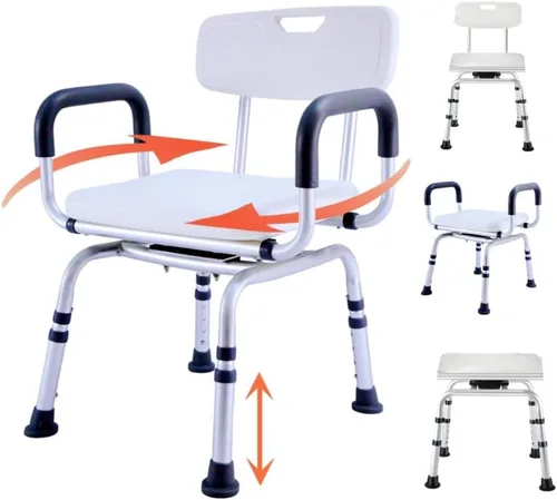 Silla de ducha giratoria de 360° para ducha interior, asientos de ducha para personas mayores con brazos y espalda, banco de transferencia de bañera