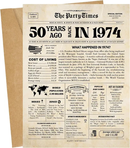 Divertida tarjeta de cumpleaños número 50, tarjeta de cumpleaños de 1974 para novio, tarjeta de feliz cumpleaños 50 para mujeres y hombres, tarjeta