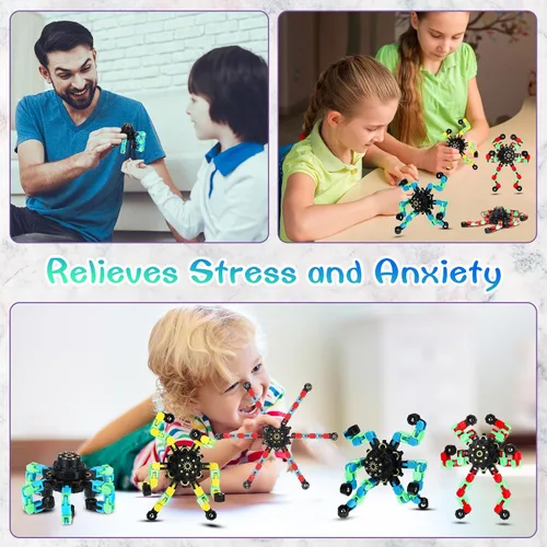 Miniatura 4 de Junkin 100 juguetes sensoriales divertidos a granel, transformable Fidget Spinner Chain Robot Finger Toy para aliviar el estrés en espiral