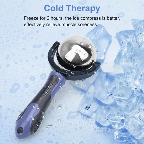 Miniatura 6 de Catcan Bola de rodillo de masaje frío, alivio de terapia de frío, bola de rodillo de hielo portátil con asa, gran herramienta para el dolor de Azul