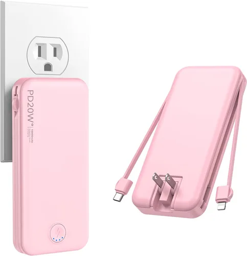 Miniatura 14 de Cargador portátil, 20000 mAh 22.5 W, cargador de energía de carga rápida con cables integrados y enchufe de pared, batería externa USB C con Púrpura