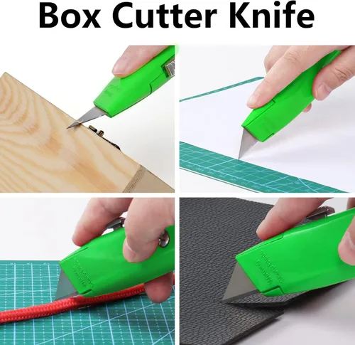 Miniatura 2 de DIYSELF Paquete de 2 cortadores retráctiles con 10 hojas de cuchillo utilitario, cuchillas afiladas de acero SK5, cortadores de caja para cartón