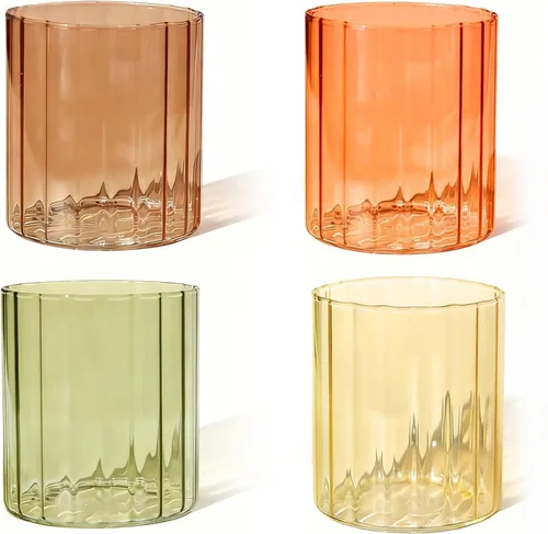 Juego de vasos de colores – Bonitas tazas para café del hogar – Estéticas finas y ligeras tazas de vidrio de borosilicato para café helado, agua y