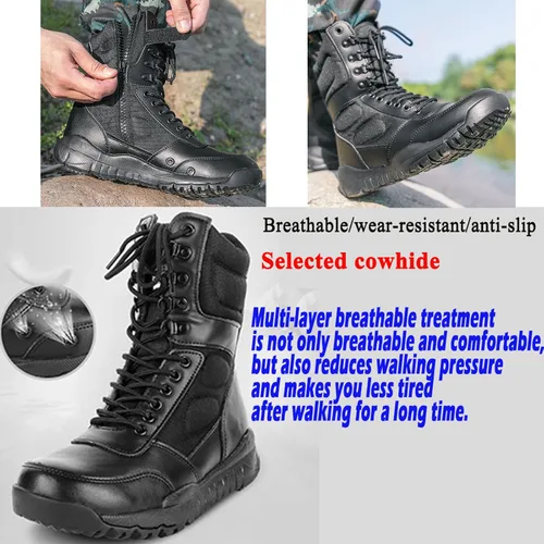 Miniatura 2 de Botas militares tácticas para hombre, zapatos negros para hombre, desierto, combate, ejército, senderismo, al aire libre, cremallera lateral