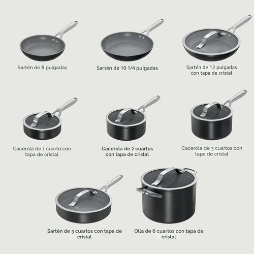 Miniatura 11 de Ninja Ceramic Pro Juego de utensilios de cocina de cerámica de 14 piezas, juego de ollas y sartenes antiadherentes con tapas de vidrio, no tóxico