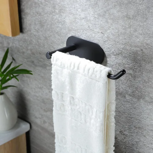 Miniatura 3 de SUNTECH Toallero de mano – Anillo de toalla negro para baño, barra de toalla adhesiva para organizar toallas, toallero de mano de 6 3/10 pulgadas