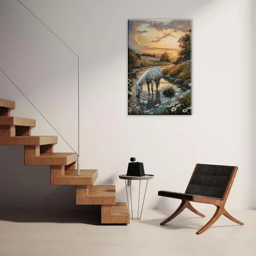 Miniatura 3 de Lienzo de caballo blanco para pared, impresión de imagen abstracta de animales, póster de arte vintage de granja, pintura de paisaje retro del Obras