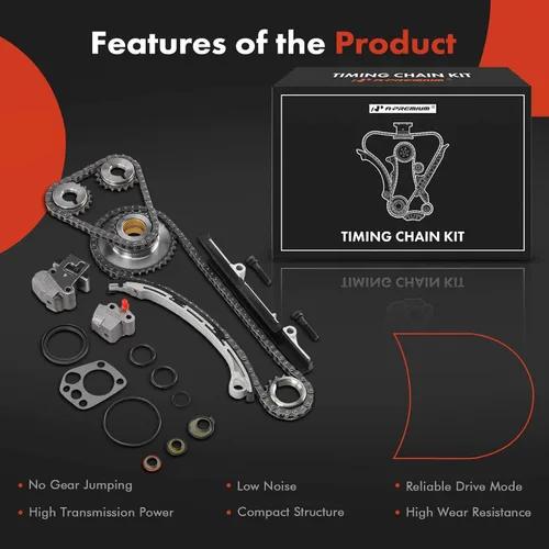 Miniatura 7 de A-Premium Kit de cadena de distribución del motor con riel guía y piñón tensor y tensor más [compatible con DOHC, 4 cilindros 2.4 L, KA24DE]