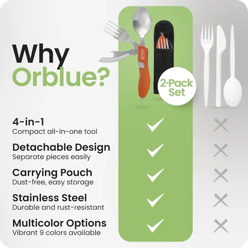 Miniatura 7 de Orblue Utensilios de comida 4 en 1, paquete de 2 – Cuchara portátil, tenedor, cuchillo y abridor de botellas – Cubiertos de acero inoxidable