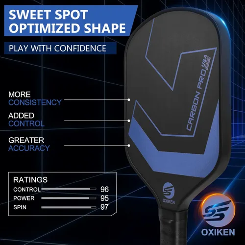 Miniatura 5 de OXIKEN - Paletas de pickleball de 0.630 in 2026 aprobadas por USAPA T700 de fibra de carbono (CFS), grano alto y giro, núcleo de panal, mango Azul
