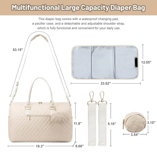 Miniatura 4 de LOVEVOOK - Bolso de pañales con estuche para chupete y cambiador, bolso grande de maternidad para hospital y viajes de fin de semana, bolso