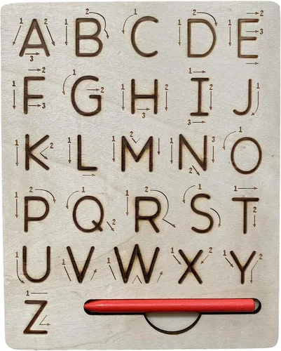 Miniatura 8 de Tabla de práctica de letras de madera, tabla de trazado reutilizable del alfabeto de escritura a mano de doble cara para niños pequeños y regalos