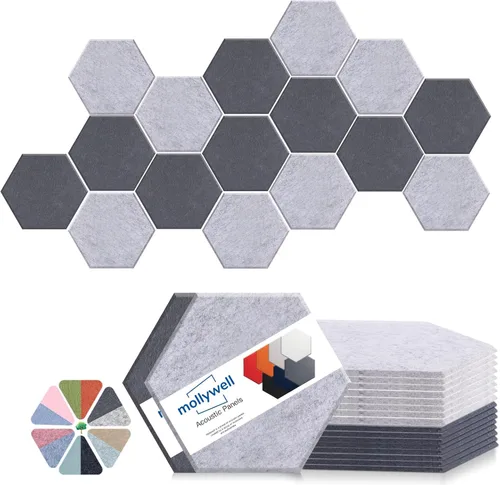 Mollywell Paneles Acústicos Hexagonales, Alta Densidad, Insonorización, Azulejos Decorativos de Fieltro para Reducción de Ruido de Pared para