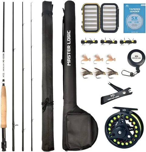 Miniatura 13 de Kit de inicio de combo de caña y carrete de pesca con mosca MASTER LOGIC, caña de pesca con mosca de grafito con mango de corcho, carrete