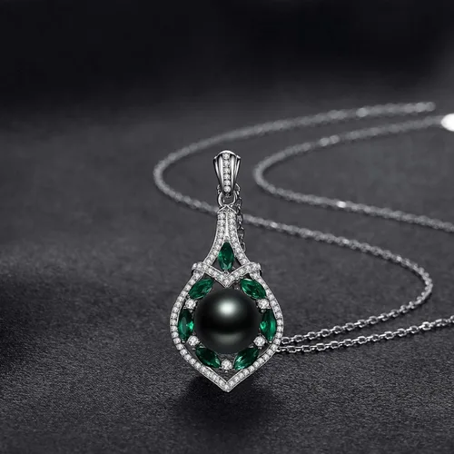 Miniatura 4 de VIKI LYNN Collar con colgante de perlas negras cultivadas de Tahití, 0.394-0.433 in, calidad AAA, plata esterlina CZ para mujer, Plata esterlina