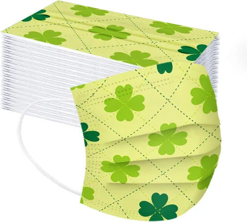 Mascarillas desechables para el día de San Patricio para adultos, diseño de tréboles verdes irlandeses, decoración de la cara, 3 capas, no tejidas,