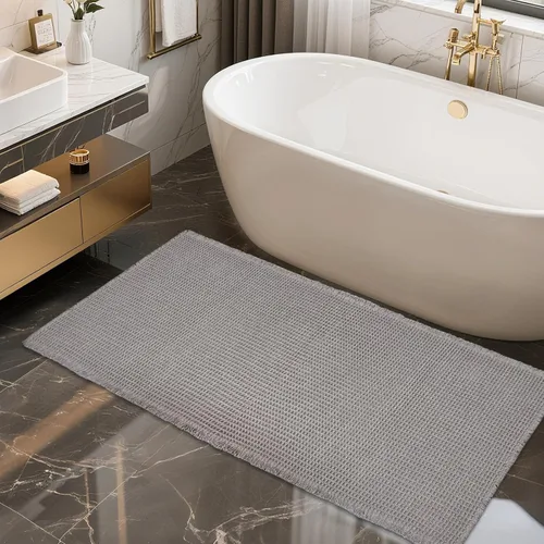 Miniatura 25 de ZALL - Tapete de baño de punto gofre beige, súper absorbente, antideslizante, color crema, 18 x 30 pulgadas, lavable a máquina, ultra suave