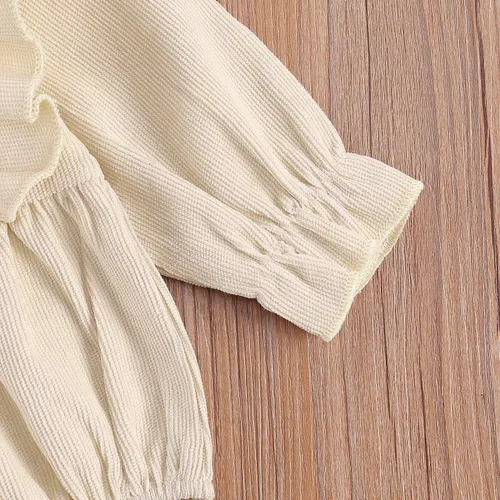 Miniatura 6 de Ropa de bebé niña sólida con volantes de manga larga mameluco de una pieza para otoño e invierno