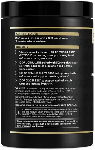 Miniatura 2 de Anabolic Warfare Veiniac - Suplemento activador de bomba muscular sin estimulantes antes del entrenamiento con L-citrulina, betaína anhidra y AGMass