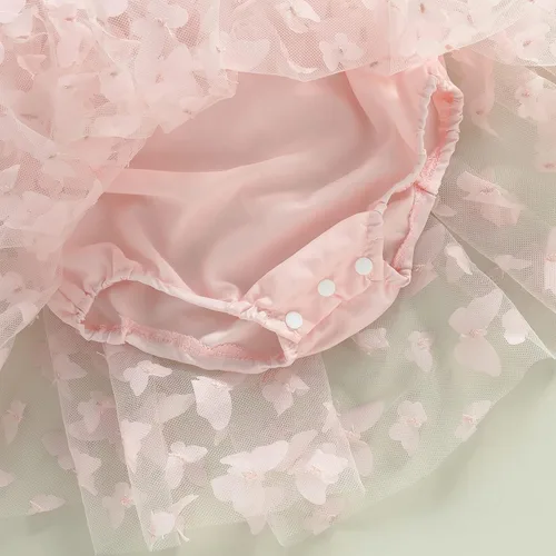 Miniatura 4 de Vestido de princesa para bebé niña 3D de malla de mariposa morada, sin mangas, de tul + diadema