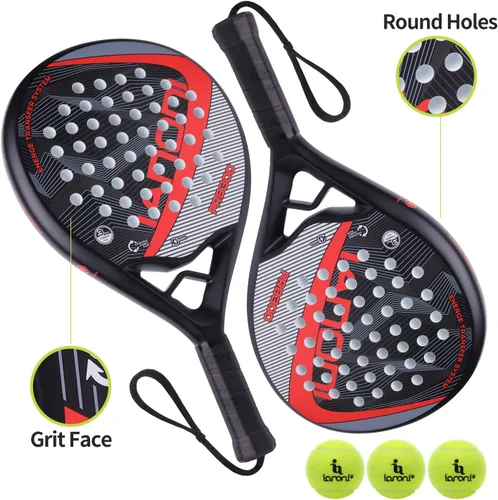 Miniatura 2 de Pala de pádel Superficie de Fibra de Carbono con núcleo de espuma EVA Memory Flex Pala de pádel ligera rojo (8300-red-2pcs)