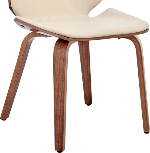 Miniatura 10 de Armen Living Brinley Mid Century - Silla auxiliar moderna de piel sintética color crema y madera de nogal para comedor, mesa de cocina, escritorio