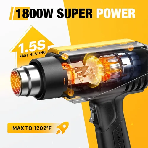 Miniatura 2 de Seekone Pistola de calor de 1800 W Diseño compacto Pistola de aire caliente resistente Control de temperatura variable de 122 ℉-1202 ℉ (50 ℃- 650 ℃)
