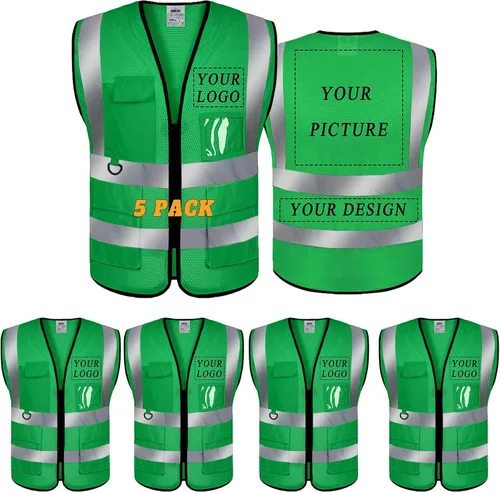 Miniatura 29 de Chaleco de seguridad con logotipo personalizado de alta visibilidad, chaleco reflectante clase 2, ropa de trabajo de construcción con 5 bolsillos