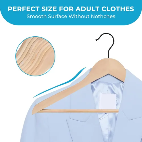 Miniatura 3 de JS HANGER Perchas de madera para abrigos, paquete de 16 perchas de madera de alta calidad con barra antideslizante para pantalones, extra suaves