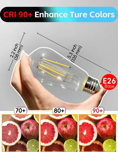 Miniatura 5 de Bombillas Edison Jensense LED E26 de 6W equivalente a 60 vatios, bombillas LED vintage CRI90+ ST19, bombillas de luz clara regulables, 2700K blanco