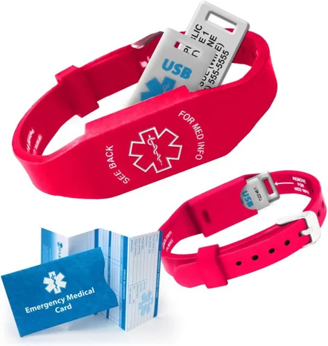 Miniatura 9 de Pulsera Elite II USB Plus de alerta médica. Pulsera de identificación con memoria USB impermeable de 2 GB, grabado personalizado de 10 líneas