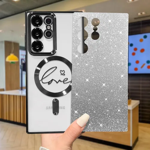 Miniatura 5 de ZONRW - Funda para Samsung Galaxy S22 Ultra magnética, para mujeres y niñas, cubierta trasera suave, lujosa, con corazón de amor, bling, degradado